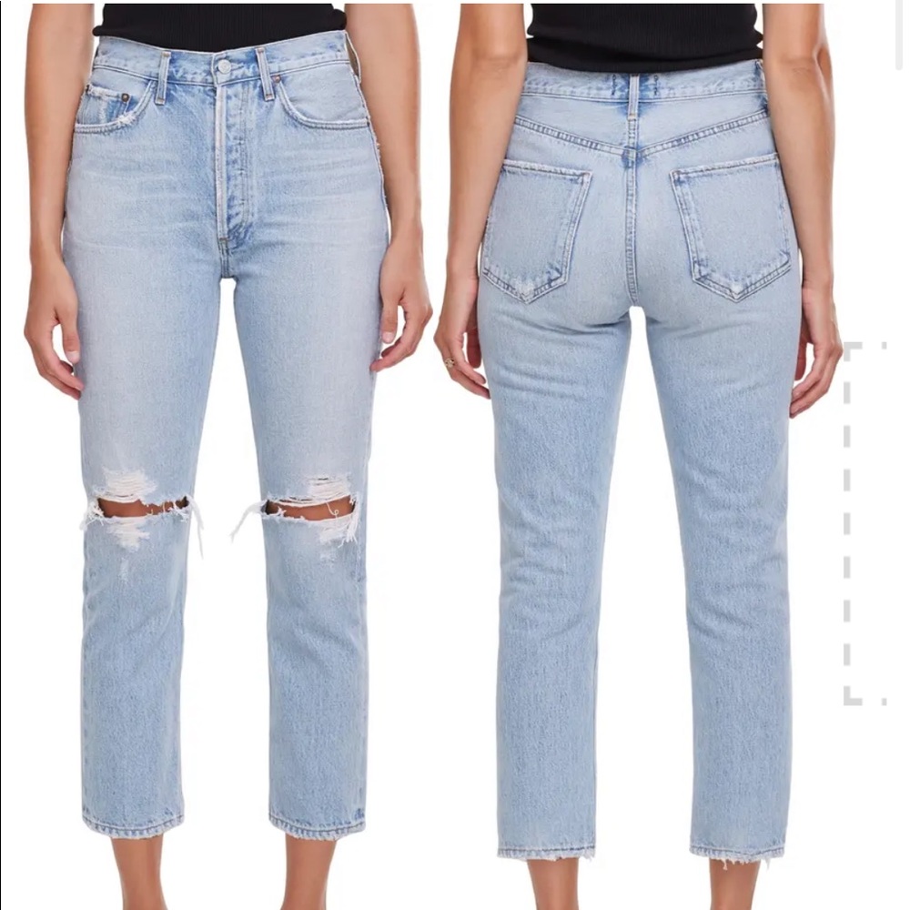 AGOLDE Riley Ripped Crop Nonstretch Straight Leg Jeans